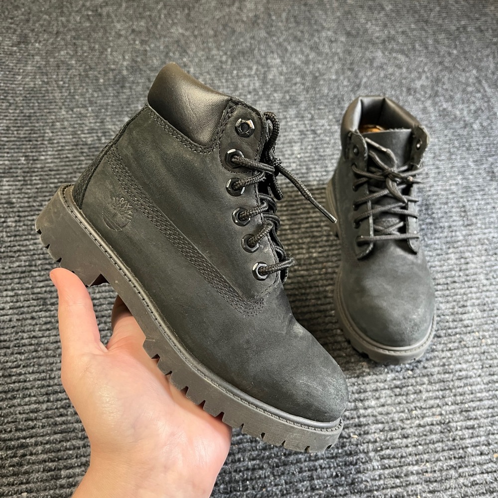 Timberland 6-Inch Premium Waterproof Boots Boys 13 Black Nubuck Leather utility